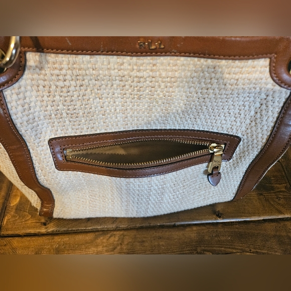 Ralph Lauren Woven Straw Beige Tote Bag Classic Preppy Hangbag - Picture 3 of 15